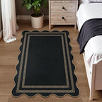 Modern Easy Jute 3x5 Outdoor Patio Rug, Black Washable Rugs for Entryway Indoor Kitchen Rugs, Farmhouse Neutral Non Slip Carpet for Living Room Backyard