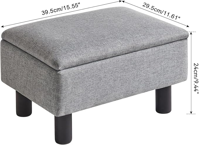 IBUYKE Storage Ottoman Footrest Stool with Linen Fabric, Rectangular, Flip Top Lid, Non-Slip Feet, Compact Design, Stylish and Functional, Gray Blue RF-BD224