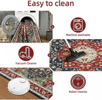 YJ.GWL Area Rugs for Living Room 8x10 Machine Washable Rugs, Non Slip Floral Vintage Rug Indoor Carpet, Stain Resistant Large Rug for Bedroom Dining Room, Red Green