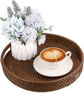 Hipiwe Round Rattan Serving Tray Handwoven Decorative Wicker Basket Trays with Handles Coffee Table Centerpiece Tray Fruit Organizer Basket for Breakfast Drinks Snack, 12 inch