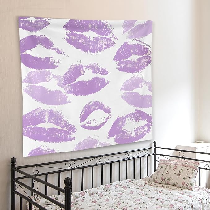 WNAGT Trendy Black and White Kiss Lips Tapestry Wall Hanging, Funky Makeup Wall Decor, Fashion Aesthetic Wall Blanket Decor for Girls Room College Dorm Makeup Room Beauty Room, 50x60 Inch