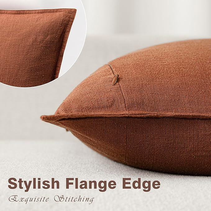 Foindtower Pack of 2, Decorative Linen Soild Throw Pillow Covers Accent Lumbar Cushion Case Boho Farmhouse Pillowcase for Chair Couch Sofa Bedroom Living Room Home Decor 12 x 20 Inch Fall Rust Orange