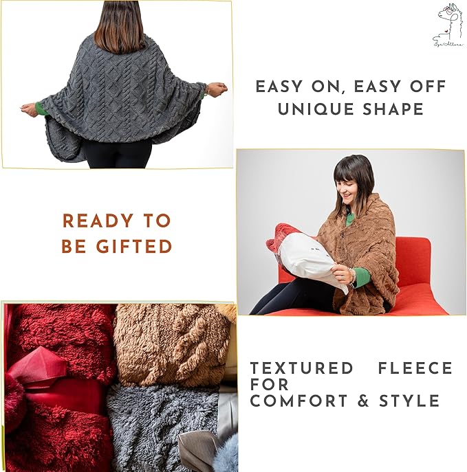 Boho Chic Wearable Blanket -No Sleeves Drape&Go- Poncho Blanket Wrap Shawl - Gifts for Grandma and Mom