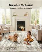 AMADA HOMEFURNISHING 8x10 Area Rugs, Low-Profile Large Washable Area Rug with Non-Slip Backing & Durable Edge Binding, Vintage Rugs for Living Room, Bedroom, Dinning Room