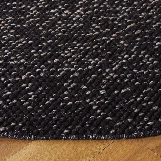 SAFAVIEH Natura Collection Area Rug - 6' Round, Black & Grey, Handmade Wool Blend, Textured Design, Ideal for Living Room, Bedroom, Dining Space (NAT425Z)