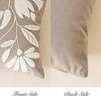 BlissBlush 14x36 Lumbar Pillow Cover for Bed, Taupe Rectangular Long Throw Pillowcase, Embroidered Velvet Floral Tufted Farmhouse Accent Cushion (Cover Only)