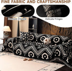 VClife Bohemian Southwestern Pattern Sofa Cover Non Slip Washable Couch Cover - White Black Aztec Geometric Chenille Couch Cover for 3 Cushion Couch Sofa Vintage Slip Cover 71" X 134"