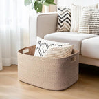 Large Storage Basket for Blankets, 75L Woven Blanket Storage for Living Room, Cotton Rope Baskets for Organizing, Kids Dog Toy Bin Box, Rectangle Pillow Holder Organizer, 22”x17”x12”