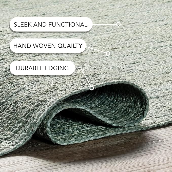 Nuloom Rigo Handmade, Green, 3' x 5', Hand Woven, Farmhouse, Jute, Soft and Textured, High Traffic, Stain Resistant, Easy Clean, Durable Area Rug for Bedroom, Living Room, Dining, Den, Foyer