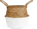 Woven Seagrass Belly Basket for Storage, Laundry, Picnic, Plant Pot Cover, and Grocery and Toy Storage (Medium, White)