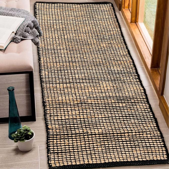 Chardin home 2x5 Jute Cotton Hand Woven Runner Rug | Braided Hallway Rug, Boho Rustic Style, Natural Jute/Black | Farmhouse Vintage Rugs for Entryway, Hallway, Foyer, or Kitchen