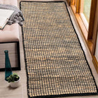 Chardin home 2x5 Jute Cotton Hand Woven Runner Rug | Braided Hallway Rug, Boho Rustic Style, Natural Jute/Black | Farmhouse Vintage Rugs for Entryway, Hallway, Foyer, or Kitchen