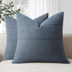 ZWJD Decorative Linen Throw Pillow Covers 24x24 Set of 2 Solid Handcrafted Striped Cushion Covers for Bed Soft Modern Farmhouse Neutral Pillowcase for Couch Bedroom Living Room Home Decor(Slate Blue)