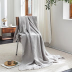 FOSSA Muslin Blanket with Fringe - 4-Layer 100% Cotton Gauze Super Soft & Breathable Throw -Lightweight Decorative Cooling Blanket for Bed, Sofa, Office -Throw XL Size 70" x 50" (Grayish)