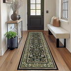 GarveeHome Runner Rugs 2x6 Kitchen Runner Rug Non Slip Washable Runners for Hallways, Boho Vintage Rugs with Rubber Backing Low-Pile Indoor Long Carpet for Entryway Bedroom Green Black