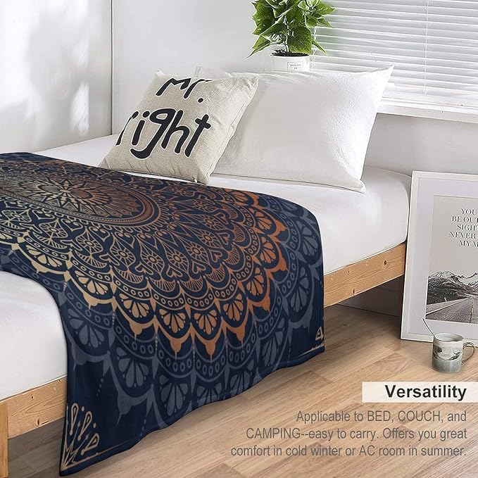Boho Flower Throw Blanket Mandala Bohemian Aesthetic Paisley Hippie Blanket for Sofa Bed Couch Chair Or Dorm 70"x80"