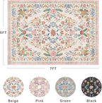AMOAMI Vintage Floral 5x7 Area Rugs for Living Room Rug, Machine Washable Rug Non Slip Large Area Rug for Bedroom Indoor Low Pile Carpet Ultra Soft Boho Rugs for Dining Room Playroom Office, Beige