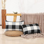 CARRIE HOME Black and White Lumbar Plaid Pillow Covers 12x20 Set of 2 Black Buffalo Check Pillow Covers 12 x 20 Outdoor Farmhouse Lumbar Throw Pillows for Couch, Sofa and Patio