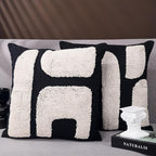 2 Pcs Black White Throw Pillow Covers Boho Chunky Tufted Pillow Cover 18 x 18 Inches Modern Woven Decorative Pillows Cases Abstract Pillows Sham for Living Room Bed Sofa Couch