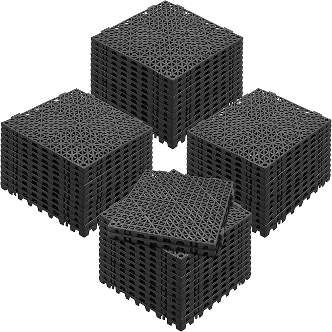 VEVOR Interlocking Tile 50PCS Black, Drainage Tiles 12" x 12" Splicing, Soft PVC Interlocking Drainage Floor Tiles, Non-Slip Drainage Holes for Restroom, Bathroom, Kitchen, Pool, Wet Areas