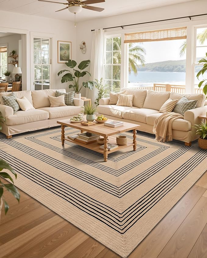 LUMI 9x12 Jute Area Rug for Living Room, Natural Braided Woven Rugs Non Slip, Neutral Carpets No Shedding, Durable for High Traffic, Dining Room, Indoor, Outdoor, Patio