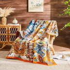 Boho Blanket Soft Muslin Boho Throw Blanket 100% Cotton Blanket All Seasons Reversible Rustic Floral Printed Vintage Rustic Farmhouse Decor Throw for Sofa Couch Chair (Yellow, 80"x90")