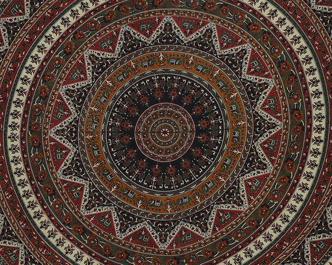 Popular Handicrafts Wall Hanging Tapestry For Bedroom Hippie Psychedelic Mandala Bohemian Hippy Intricate Floral Design Indian Tapestries Bedspread 84 x 90 Inches (215cm x 230cm) Green Red