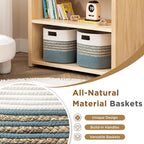 UBBCARE Set of 4 Storage Cubes 11 X 10.5 X 10.5 in, Water Hyacinth Storage Bins for Shelves, Toys, Book, Storage Baskets with Handles, Cotton Rope Woven Baskets for Organizing, Light Blue