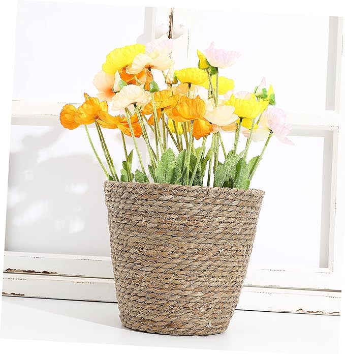 Boho Decorative Woven Basket Plant Pots for Shelves Handmade Woven Flower Pot for Dining