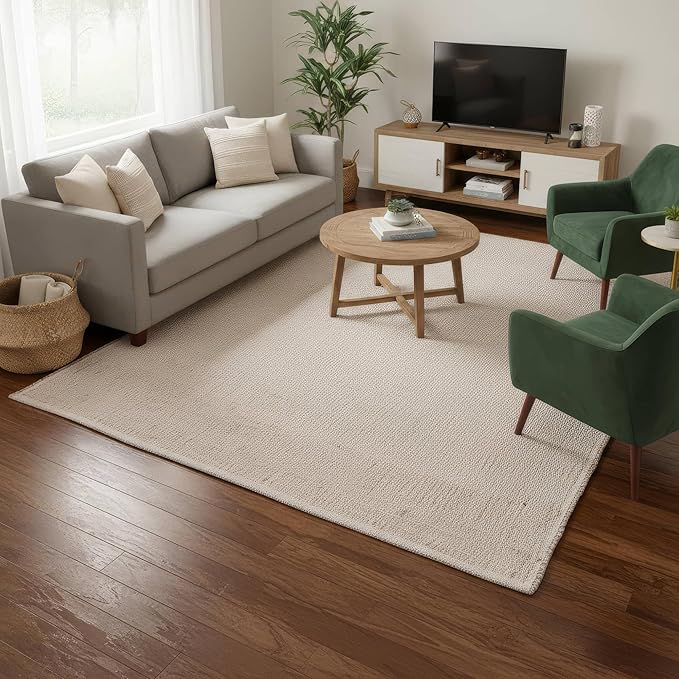 Jute & Cotton Rug 6x9 Natural Fiber Rug Braided Rugs for Bedroom- Farmhouse Woven Carpet - Mid-Century Modern Floor Covering for Bedroom Living Room, 6' x 9'