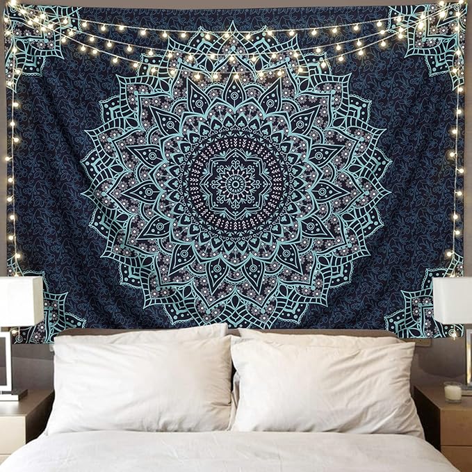 Edeesky Black Blue Mandala Tapestry Wall Hanging Vintage Tapestries Aesthetic Hippie Wall Decor Bohemian Wall Art Boho Home Decoration for Bedroom,Living Room,Dorm