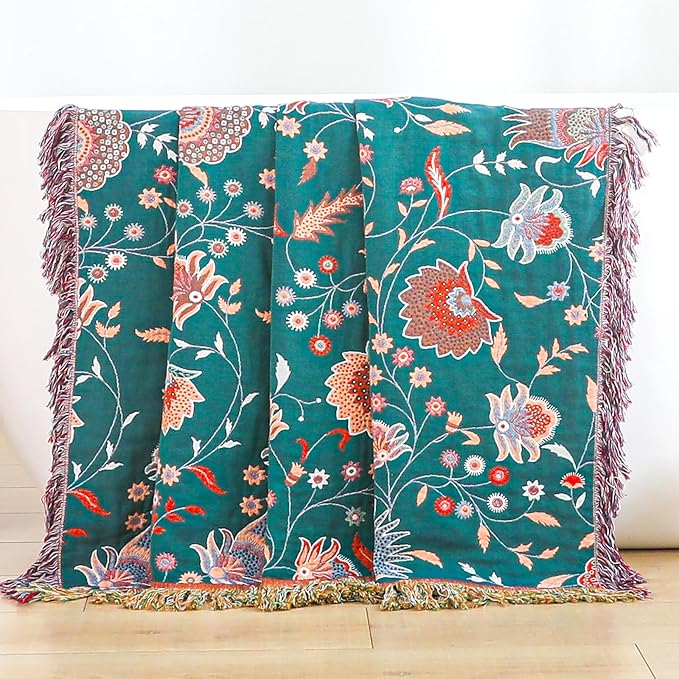 Boho Large Cotton Throw Blanket 80''x90'',Ultra Soft Rustic Quilt,Sofa Throw Cover with Tassels,Farmhouse Lightweight Woven Throw for Bed,Travel,Couch,Home Decor