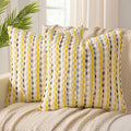 ANRODUO Boho Chenille Textured Tufted Pillow Covers 18x18 Inch Set of 2 Woven Decorative Throw Pillow Covers with Raised Stripes Accent Neutral Pillowcase for Couch Sofa Bed Living Room, Yellow Cream