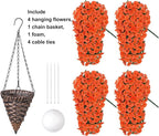 HyeFlora Artificial Fake Hanging Flowers Plants Baskets for Outdoor Decoration, Faux Silk Orange Morning Glory in Planter UV Resistant Look Real for Home Porch Patio Balcony Yard Decor
