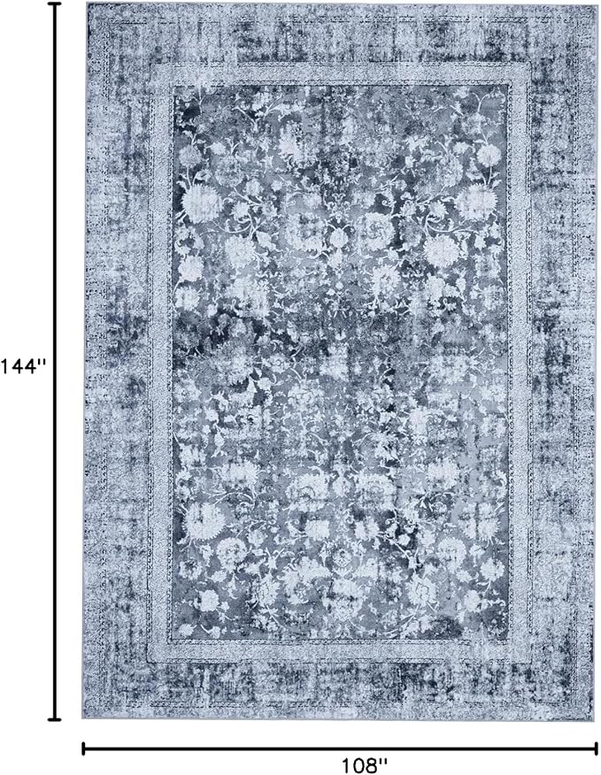 Area Rug 9×12, Large Vintage Boho Rug,Ultra-Soft Low Pile, Washable, Non Slip,Stain Resistant, Printed Carpet for Living Room Bedrooms Playroom Office Kitchen, Stone/Blue