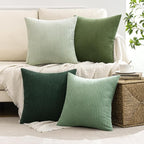 MIULEE Boho Farmhouse Sage Green Throw Pillow Covers 16x16 Inch Set of 4 Mordern Nordic Cushion Covers Soft Corduroy Spring Home Decor for Couch Bed Sofa Living Room Forest Green