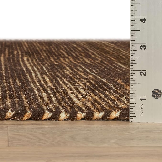 Home Conservatory Seed Handwoven Jute Rug, 4 X 6 Feet, Black/Neutral Geometric Pattern