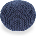 GDFStudio Handcrafted Modern Cotton Pouf Ottoman Foot Stool - Bean Bag Floor Chair - Foot Rest Couch for Living Room Bedroom, Navy