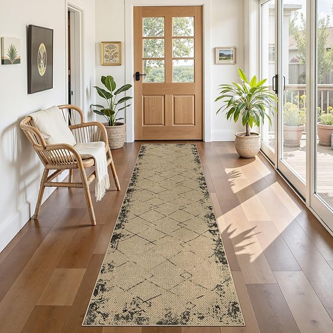 2x8 Jute Runner Rug for Hallway: Farmhouse Washable Kitchen Rug Non Slip Outdoor Indoor Rug for Bedroom Porch Laundry Bathroom - Modern Brown