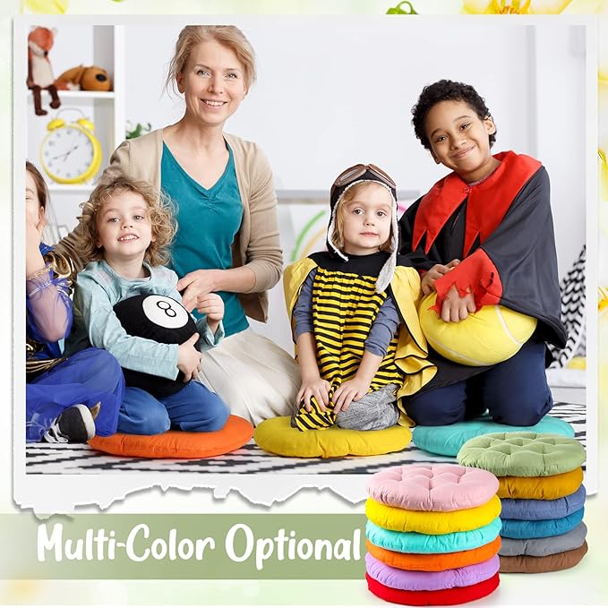 Fumete 12 Pcs Floor Pillows Cushions Seating 16 x 16 Inches Color Round Seat Reading Floor Chair Cushions for Kids Adults Classroom Home School Playing Supplies(Colorful)