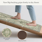 GENIMO Kitchen Mats for Floor 2PCs, Washable Anti Fatigue Mat for Cushioned, 17.3"x47"+17.3"x30", Waterproof Kitchen Rugs, Non Slip Comfort Standing Mat Rug for Home, Sink, Laundry, Light Green
