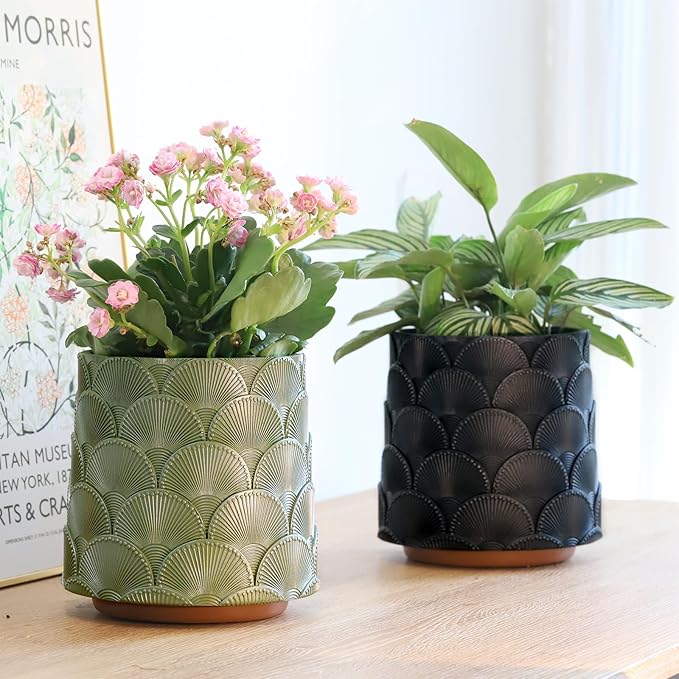 GUGUGO Pearl Sage Green Scale Planter, Cute Unique Plant Pot with Drainage, Eclectic Colorful Small Flower Planters Pots for Indoor & Outdoor Plants, Rainbow Funny Succulent Gardening Pot Gifts