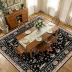 Area Rugs Square 10ft Washable Non-Slip, Floral Vintage Distress Print Pattern Medallion Carpet for Living Room Bedroom Dining Room, Black Colorful Floral Dark Tan