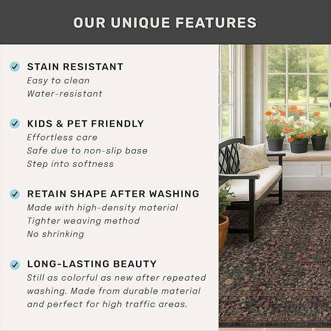 Dark Brown Washable 2x6 Runner Rugs for Entryway, Kitchen, Hallway, Bedroom Bedside, Laundry Room, Bathroom Rug, Pet & Kids Friendly Vintage Non Slip Low Pile Stain Resistant Long 24 x 72 Floor Carpet