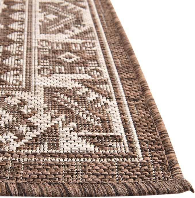 Rugs.com Outdoor Aztec Collection Rug – 13 Ft Square Brown Flatweave-Pile Rug Perfect for Living Rooms, Kitchens, Entryways