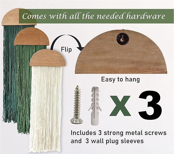 Induslyfe Macrame Wall Hanging 3 pcs Tapestry Woven Boho Home Chic Wall decor Bohemian Geometric Art Decor Bedroom Nursery Apartment Dorm Decoration Minimalistic Sage Green gift Birthday Xmas