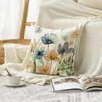AVOIN colorlife Poppy Flowers Chinoiserie Spring Throw Pillow Cover, 18 x 18 Inch Light Brown Blue Seasonal Leaves Cushion Case Decoration for Sofa Couch Farmhouse