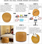 Thgonwid Unstuffed Faux Leather Pouf Cover, Handmade Footstool Ottoman Storage Solution, Floor Footrest Cushion - 16.5”Dx12”H, Yellow