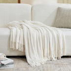 inhand Throw Blanket for Couch Bed,Chunky Chenille Woven Soft Blankets with Tassels,Cozy Boho Farmhouse Fall Winter Decor,Warm for Women,50"x60",Extra Thick-Off White