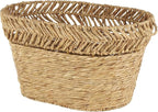 Deco 79 Seagrass Handmade Decorative and Functional Storage Basket Large Woven Oval Basket Organizer with Zig Zag Patterned Rim, Basket for Storage 30" x 20" x 17", Brown